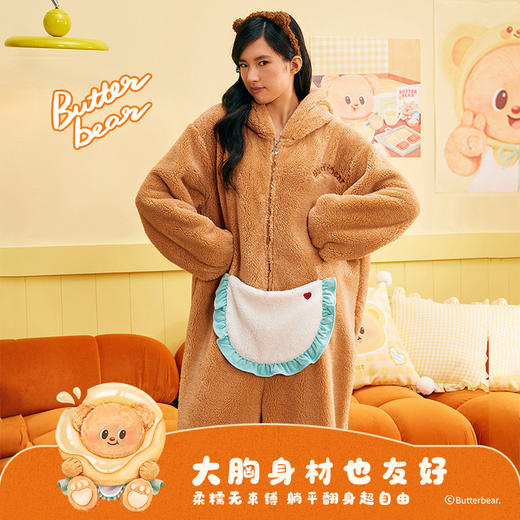 奶糖派[围裙熊连体裤]睡衣女冬季保暖家居服黄油小熊联名新款毛绒连体衣 商品图4
