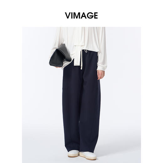 VIMAGE纬漫纪弯刀阔腿显瘦高腰慵懒舒适垂感休闲裤秋季新款V2405112 商品图5