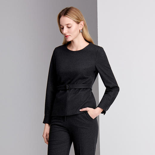 EITIE爱特爱简洁圆领分割设计配腰带收腰显瘦上衣8413104 商品图2