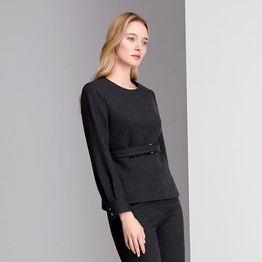 EITIE爱特爱简洁圆领分割设计配腰带收腰显瘦上衣8413104 商品图3