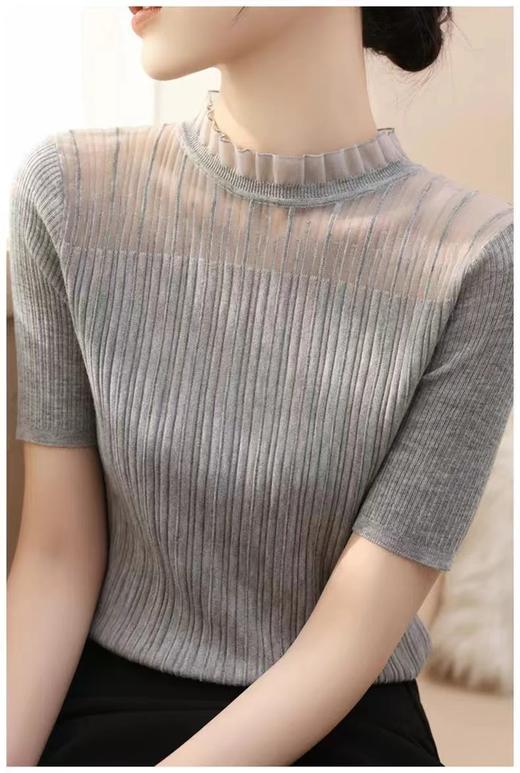 【小确幸】莱赛尔法式花边气质立领蕾丝针织上衣【81.6%莱赛尔18.4%锦纶】 H252090158 商品图6