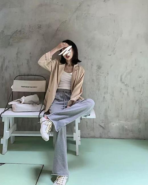 11.11直降到底！！【秋上新】卫裤系列灰色破洞卷边毛圈加长款卫裤-喜出 商品图4