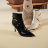 Westory2025年冬季尖头高跟靴子油蜡摔纹胎牛皮通勤宴会百搭短靴W25DS85431 商品缩略图0