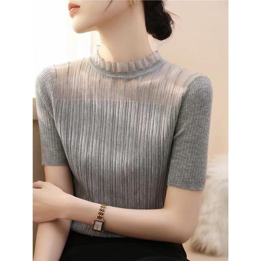 【小确幸】莱赛尔法式花边气质立领蕾丝针织上衣【81.6%莱赛尔18.4%锦纶】 H252090158 商品图4