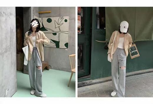 11.11直降到底！！【秋上新】卫裤系列灰色破洞卷边毛圈加长款卫裤-喜出 商品图5