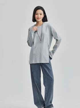 11.11直降到底！！【秋上新】240侧开叉灰色长袖侧开叉T恤-喜出
