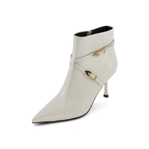 Westory2025年冬季尖头高跟靴子油蜡摔纹胎牛皮通勤宴会百搭短靴W25DS85431 商品图8