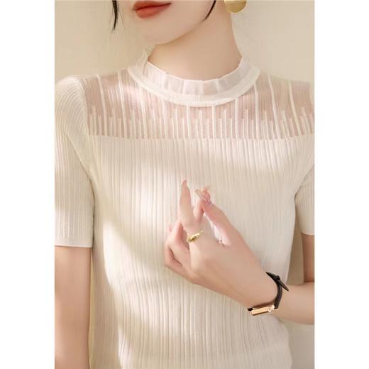 【小确幸】莱赛尔法式花边气质立领蕾丝针织上衣【81.6%莱赛尔18.4%锦纶】 H252090158 商品图1