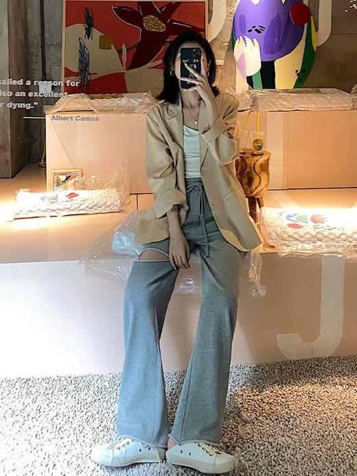 11.11直降到底！！【秋上新】卫裤系列灰色破洞卷边毛圈加长款卫裤-喜出 商品图1