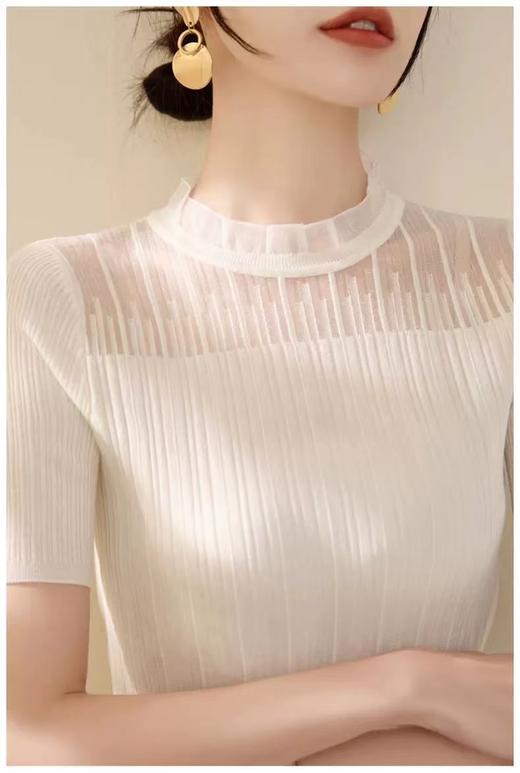 【小确幸】莱赛尔法式花边气质立领蕾丝针织上衣【81.6%莱赛尔18.4%锦纶】 H252090158 商品图2