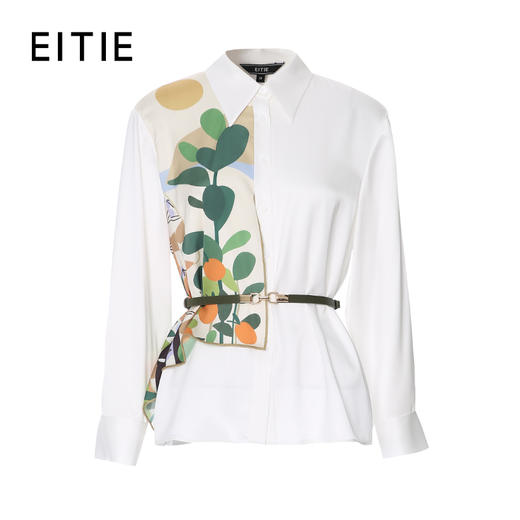 EITIE爱特爱印花丝巾拼接设计通勤年秋季新款衬衣8309005 商品图3