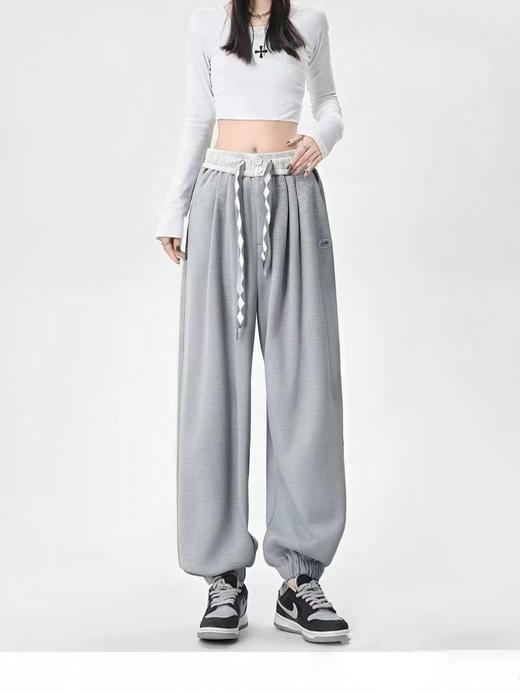 女王节抢购价-不支持退【自营】不支持退货 两粒扣菱形格腰带束脚休闲卫裤-喜出 商品图2