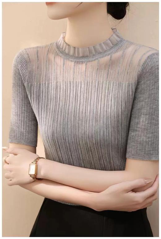 【小确幸】莱赛尔法式花边气质立领蕾丝针织上衣【81.6%莱赛尔18.4%锦纶】 H252090158 商品图5