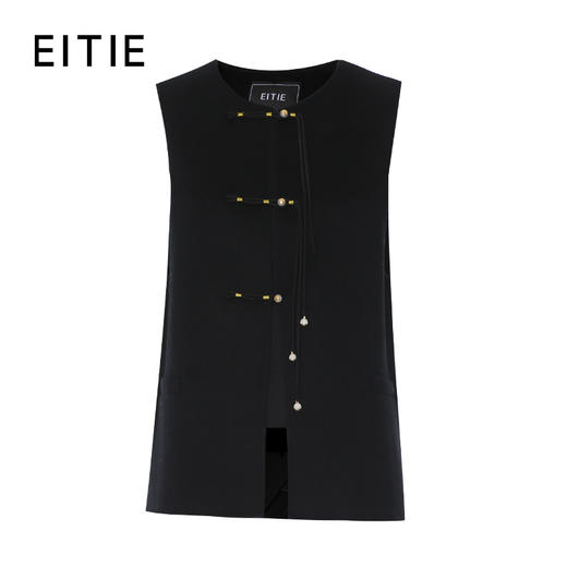 EITIE爱特爱新中式绿色宝石流苏扣纯羊毛马甲大衣8314001 商品图5