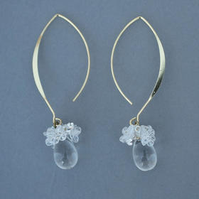 订购4周到｜Monshiro-annabelle-白色 水晶 安娜贝尔绣球 长耳坠［日本设计师］