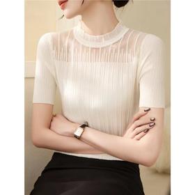 【小确幸】莱赛尔法式花边气质立领蕾丝针织上衣【81.6%莱赛尔18.4%锦纶】 H252090158