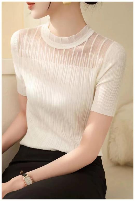 【小确幸】莱赛尔法式花边气质立领蕾丝针织上衣【81.6%莱赛尔18.4%锦纶】 H252090158 商品图3