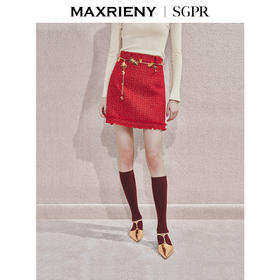 MAXRIENY2025秋冬新年红色千金小香风名媛气质感修身高腰半裙(货号:MS85SK758)