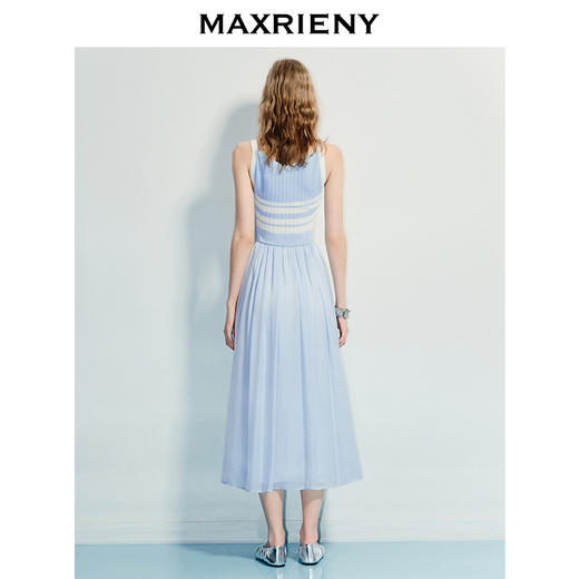 玛克门店发货：条纹吊带连衣裙收腰提花伞摆针织长裙(货号:MF86DR016) 商品图3