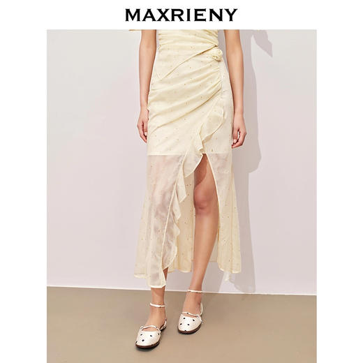 玛克门店发货：精致甜美感开叉烫钻半裙高级气质感修身显瘦(货号:MC85SK324) 商品图0