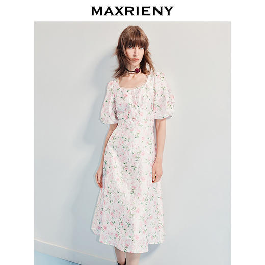 玛克门店发货：新款碎花公主连衣裙中长裙泡泡袖显白裙子(货号:MF86DR256) 商品图2