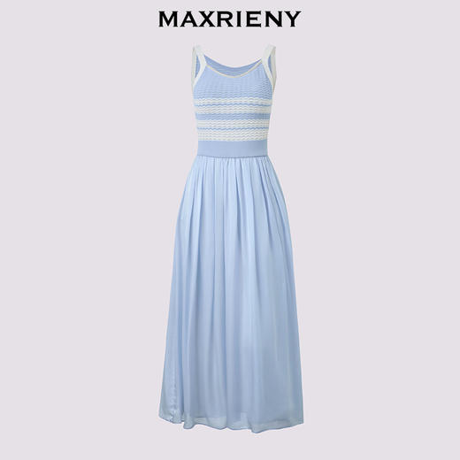 玛克门店发货：条纹吊带连衣裙收腰提花伞摆针织长裙(货号:MF86DR016) 商品图4