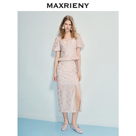 玛克门店发货：浪漫新中式上衣优雅短袖上衣提花泡泡袖甜美25夏季新款(货号:MF86TP017) 商品图1