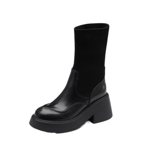 westory冬季新款英伦风厚底拼接时尚女靴马丁靴W22DS81751 商品图5