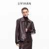 LIYIHAN 2025秋冬新款复古摩登咖色皮衣外套女短款夹克小众设计感 商品缩略图2
