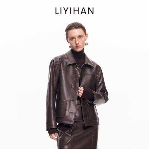 LIYIHAN 2025秋冬新款复古摩登咖色皮衣外套女短款夹克小众设计感 商品图2