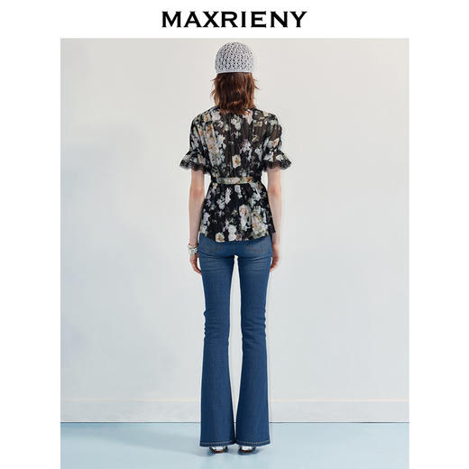 玛克门店发货：MAXRIENY精致日常风烫钻修身微喇长裤(货号:MF86TR254) 商品图2