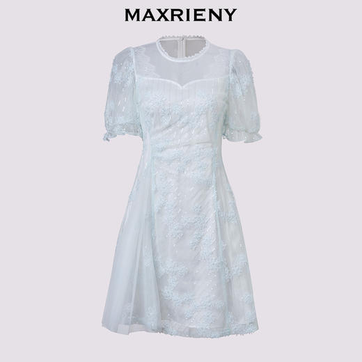 玛克门店发货：国风优雅刺绣重工连衣裙收腰泡泡袖绣花裙子(货号:MF86DR253) 商品图4