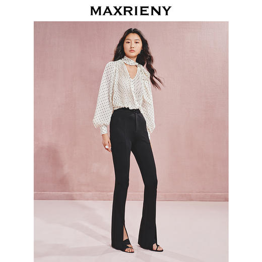 玛克门店发货：MAXRIENY精致休闲感高腰开衩长裤修身裤子(货号:MC85PA510) 商品图1