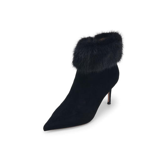 westory冬季优雅贵气水貂毛细高跟尖头百搭短毛靴W24DS84891 商品图1