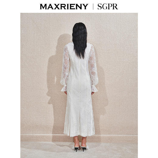 玛克门店发货：MAXRIENY精致浪漫复古宫廷风蕾丝长裙2025春季新款花边收腰连衣裙(货号:MS85DR762) 商品图3