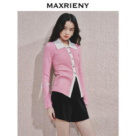 MAXRIENY优雅浪漫感翻领套头针织衫24冬收腰显瘦上衣高级气质感(货号:MS85SW756)