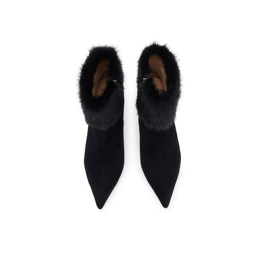 westory冬季优雅贵气水貂毛细高跟尖头百搭短毛靴W24DS84891 商品图5