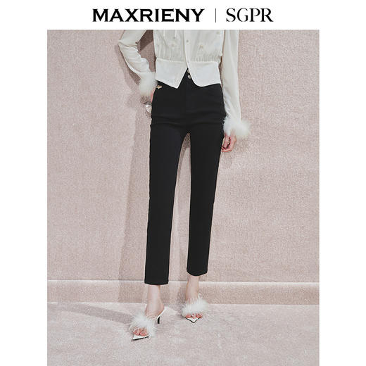 玛克门店发货：MAXRIENY时尚黑色高腰修长显瘦牛仔裤(货号:MS85PA524) 商品图0