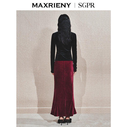 MAXRIENY法式复古赫本风丝绒套头上衣修身显瘦24冬款(货号:MS85TP761) 商品图3