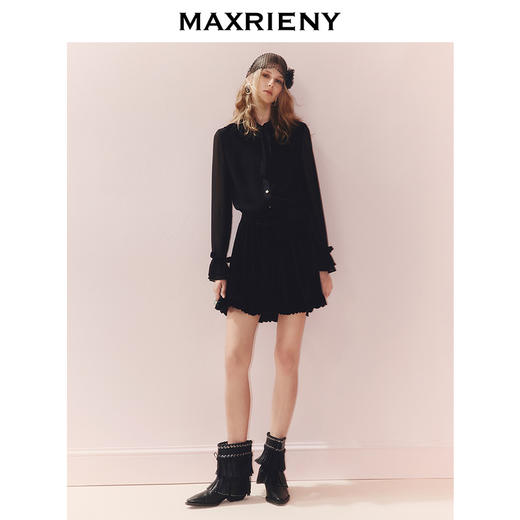 玛克门店发货：MAXRIENY法式慵懒感穿搭雪纺衬衫女25秋款H型系带蝴蝶结宽松上衣(货号:MF86TP508) 商品图0