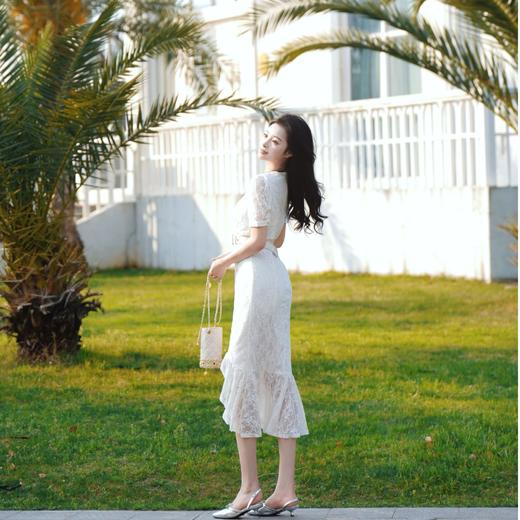 MAXRIENY【东方玉兰-商场同款新品】优雅复古玉兰鱼尾连衣裙蕾丝裙(货号:MC85DR066) 商品图0