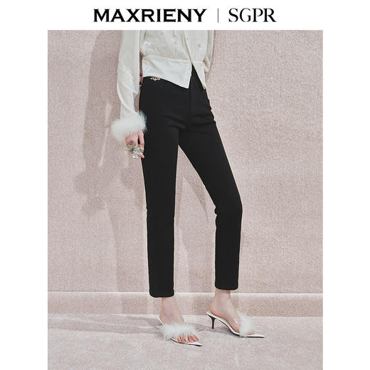 玛克门店发货：MAXRIENY时尚黑色高腰修长显瘦牛仔裤(货号:MS85PA524) 商品图2