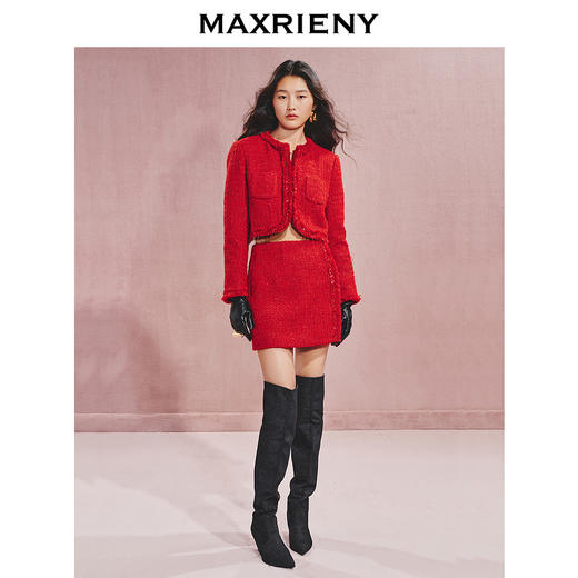 玛克门店发货：MAXRIENY华丽立体边缘装饰小香风红色外套(货号:MC85JA554) 商品图1