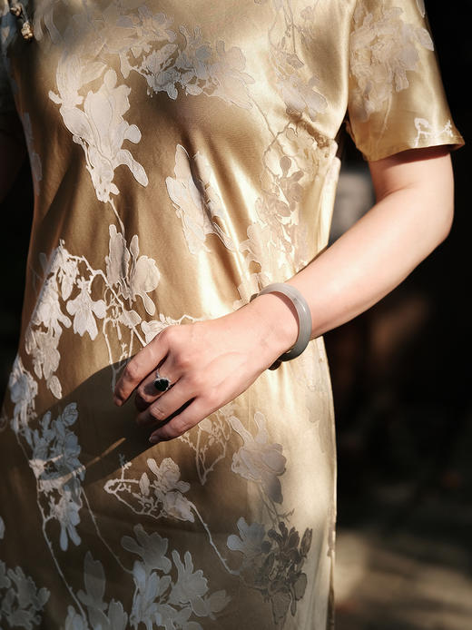 盛唐牡丹 |香槟金真丝提花旗袍裙 商品图3