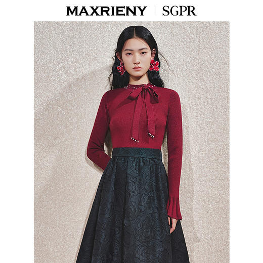 【商场同款】MAXRIENY蝴蝶结套头针织毛衫25秋修身显瘦上衣女(货号:MS85SW770) 商品图0
