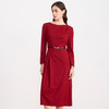 EITIE爱特爱气质圆领通勤不对称优雅红色呢子连衣裙秋冬新款D2507911 商品缩略图2