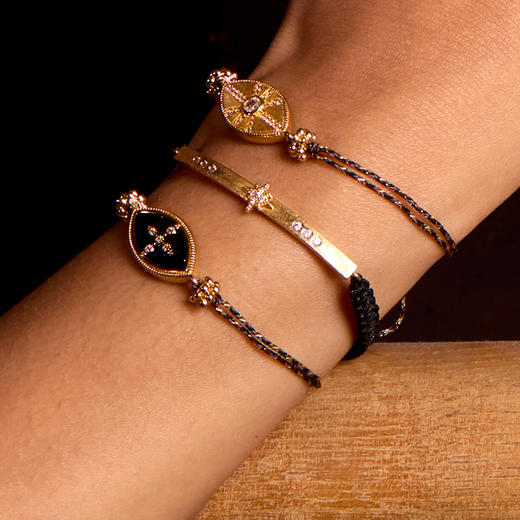 北京仓｜MYA-BAY-BLACK SHINY JAZZY-黑色 珐琅 十字 锆石 手链［比利时设计师］ 商品图1