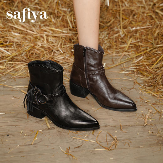 Safiya/索菲娅2025艺术家联名铆钉刺猬真皮尖头复古粗跟西部靴SFD4116358 商品图9