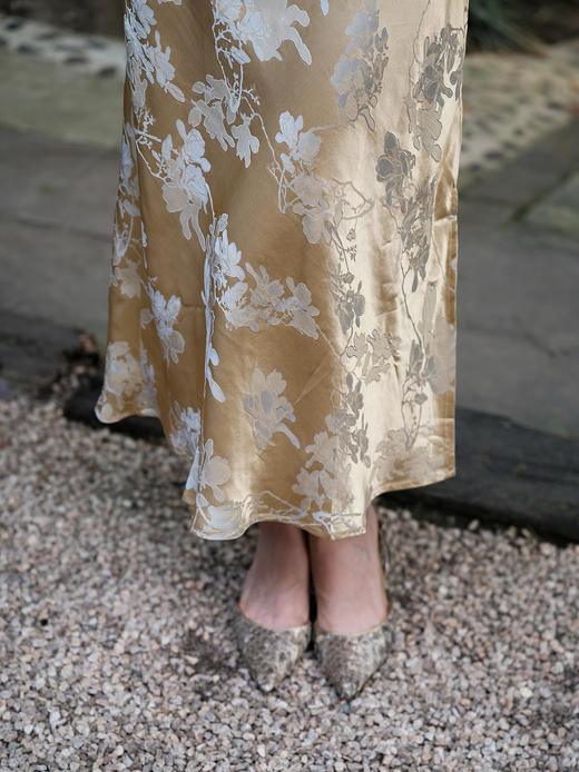 盛唐牡丹 |香槟金真丝提花旗袍裙 商品图4