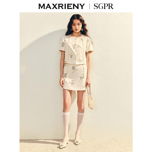 玛克门店发货【商场同款】MAXRIENY精致日常刺绣外套25夏修身外搭开衫淡人穿搭(货号:MU86JA001) 商品图1